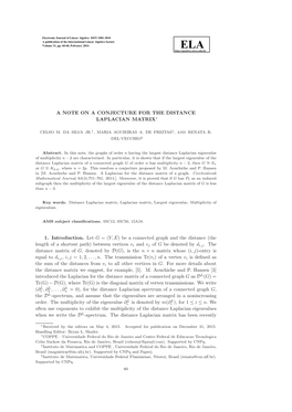 A Note on a Conjecture for the Distance Laplacian Matrix 61 Studied ([2, 4, 6]) And, in [4], M