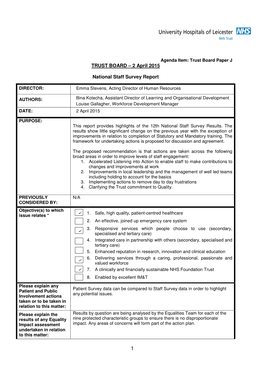 TRUST BOARD – 2 April 2015 National Staff Survey Report