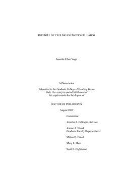 Role of Calling in Emotional Labor