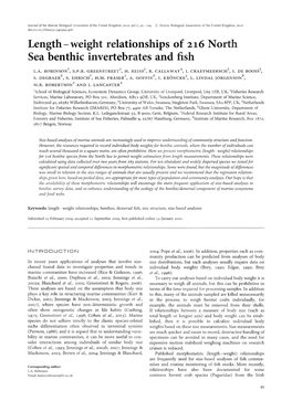 Length–Weight Relationships of 216 North Sea Benthic Invertebrates