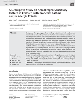 A Descriptive Study on Aeroallergen Sensitivity Pattern in Children With