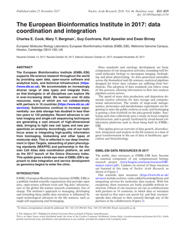 The European Bioinformatics Institute in 2017: Data Coordination and Integration Charles E