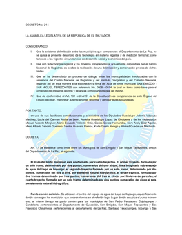 DECRETO No. 214 LA ASAMBLEA LEGISLATIVA DE LA REPÚBLICA