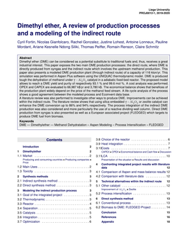 Dimethyl Ether, a Review of Production Processes and a Modeling of the Indirect Route