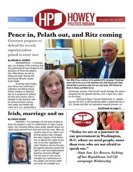 Pence In, Pelath Out, and Ritz Coming Governor Prepares to Defend His Record; Superintendent Poised to Enter Race by BRIAN A