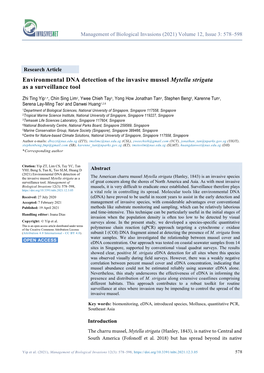 Environmental DNA Detection of the Invasive Mussel Mytella Strigata As a Surveillance Tool