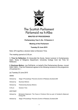 Minute of Proceedings of the Parliament of Tuesday 23 June