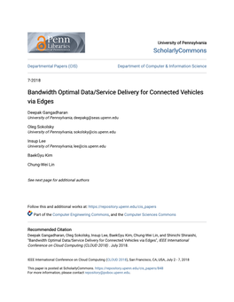 Bandwidth Optimal Data/Service Delivery for Connected Vehicles Via Edges