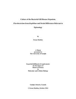 Culture of the Bacterial Gill Disease Organism, Flavobacterium Branchiophilum and Strain Differences Relevant to Epizoology