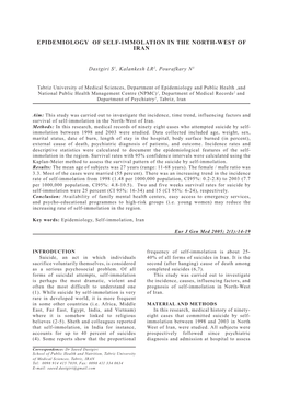 Epidemiology of Self-Immolation in the North-West of Iran