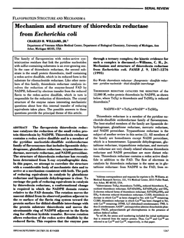 Mechanism and Structure of Thioredoxin Reductase from <I>Escherichia Coli</I>