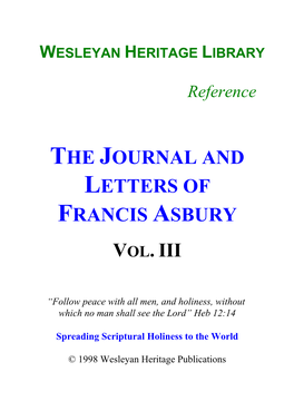 The Journal and Letters of Francis Asbury, Vol