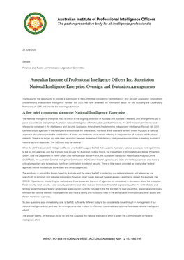 Australian Institute of Professional Intelligence Officers the Peak Representative Body for All Intelligence Professionals