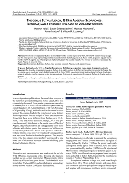 Scorpiones: Buthidae) and a Possible New Case of Vicariant Species