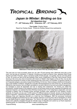 Japan in Winter: Birding on Ice Set Departure Tour 7Th – 20Th February, 2015 Extension: 20Th – 21St February, 2015