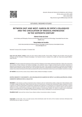 Los Coloquios De García De Orta Y La Circulación Del Conocimiento