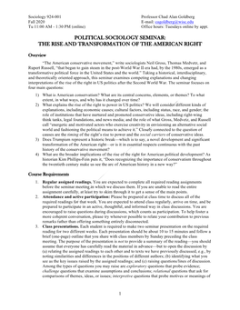 Political Sociology Seminar: the Rise and Transformation of the American Right