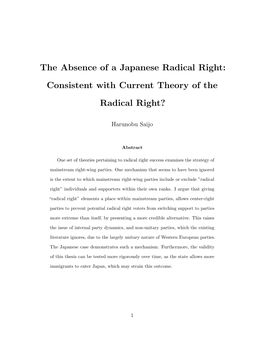 The Absence of a Japanese Radical Right: Consistent with Current Theory of the Radical Right?