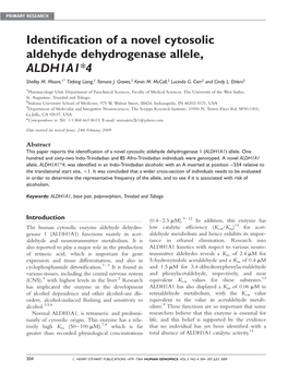 Identification of a Novel Cytosolic Aldehyde Dehydrogenase Allele