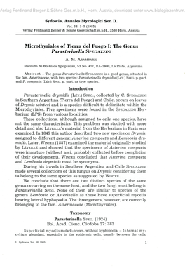 Microthyriales of Tierra Del Fuego I: the Genus Parasterinella SPEGAZZINI A