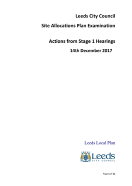 Leeds City Council Site Allocations Plan Examination Actions From