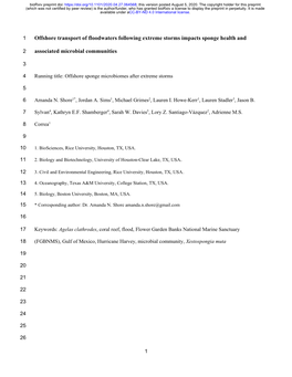 Offshore Transport of Floodwaters Following Extreme Storms Impacts Sponge Health And