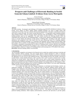 Prospects and Challenges of Electronic Banking in Société Generale Ghana Limited: Evidence from Accra Metropolis