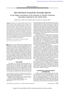 Skin Infections Caused by Nocardia Species. a Case Report and Review of the Literature of Primary