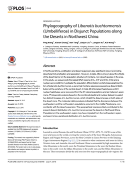 Phylogeography of Libanotis Buchtormensis (Umbelliferae) in Disjunct Populations Along the Deserts in Northwest China