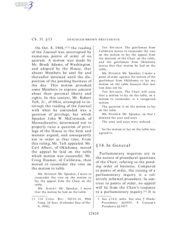 § 14. in General Carl Albert, of Oklahoma, Moved the Appeal Be Laid on the Table Parliamentary Inquiries Are in Which Motion Was Successful