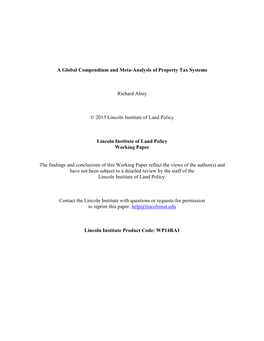 A Global Compendium and Meta-Analysis of Property Tax Systems