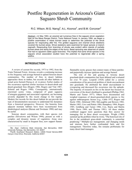 Postfire Regeneration in Arizona's Giant Saguaro Shrub Community