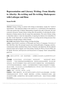 Representation and Literary Writing: from Identity to Alterity: Re-Writing and De-Writing Shakespeare with Laforgue and Bene