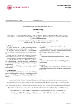 Betænkning Forslag Til Folketingsbeslutning Om at Hente