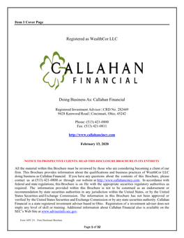 Registered As Wealthcor LLC Doing Business As: Callahan Financial