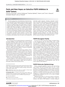 Facts and New Hopes on Selective FGFR Inhibitors in Solid Tumors Francesco Facchinetti1, Antoine Hollebecque2, Rastislav Bahleda2, Yohann Loriot3, Ken A