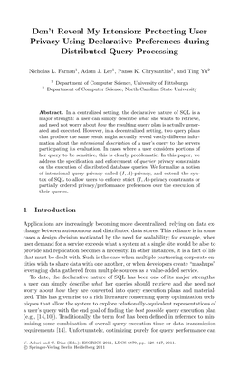 Protecting User Privacy Using Declarative Preferences During Distributed Query Processing