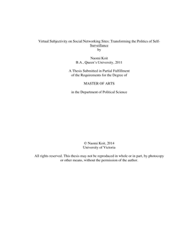 Virtual Subjectivity on Social Networking Sites: Transforming the Politics of Self- Surveillance By