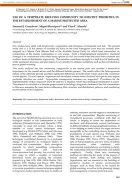 Use of a Temperate Reef-Fish Community to Identify Priorities in the Establishment of a Marine Protected Area