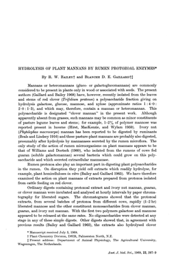 Hydrolysis of Plant Mannans by Rumen Protozoal Enzvmes*