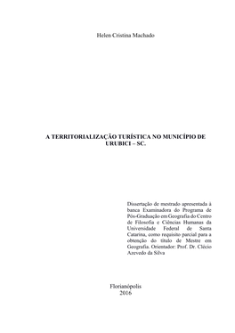 A Territorialização Turística No Município De Urubici – Sc