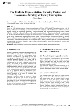 The Realistic Representation, Inducing Factors and Governance Strategy of Family Corruption Qiwen Tang1, *