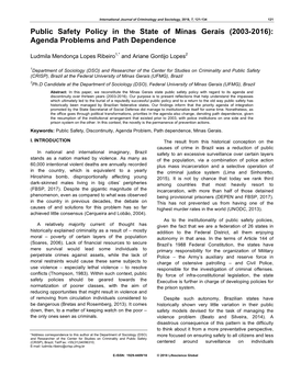 Public Safety Policy in the State of Minas Gerais (2003-2016): Agenda Problems and Path Dependence