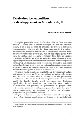 Territoires Locaux, Milieux Et Développement En Grande Kabylie