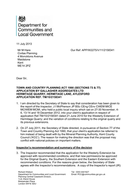 Hermitage Quarry, Hermitage Lane, Aylesford Application Ref