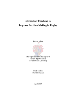 Methods of Coaching to Improve Decision Making in Rugby