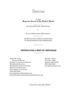 Petition for a Writ of Certiorari to the Supreme Court of Mississippi