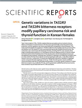 Genetic Variations in TAS2R3 and TAS2R4 Bitterness Receptors Modify
