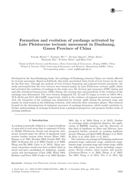 Formation and Evolution of Yardangs Activated by Late Pleistocene Tectonic Movement in Dunhuang, Gansu Province of China
