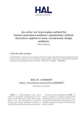 An Active–Set Trust-Region Method for Bound-Constrained Nonlinear Optimization Without Derivatives Applied to Noisy Aerodynamic Design Problems Anke Troltzsch